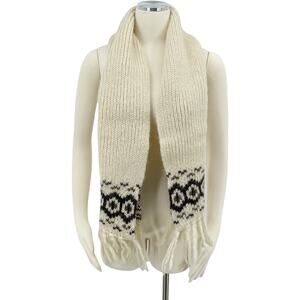 White Nordic Fair Isle Scandinavian Striped Knit Fringe Scarf